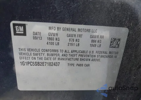 2014 Chevrolet Cruze 1Lt Auto from USA, damaged, VIN 1G1PC5SB2E7182437